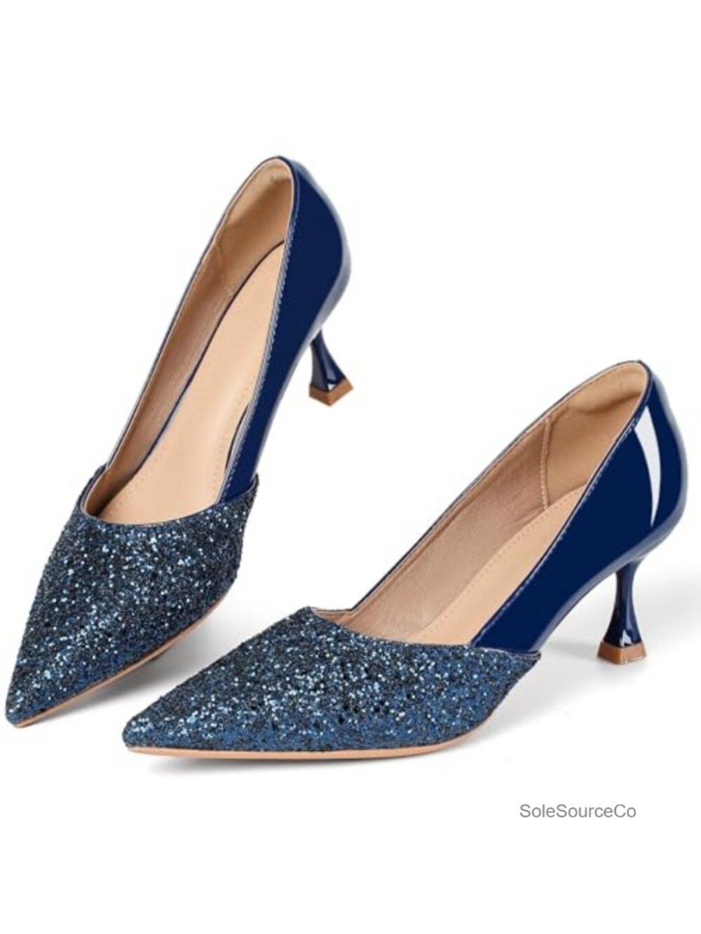 Sequin Kitten Heel Pumps Pointed Toe Slip On Comfortable Wedding Party Dress